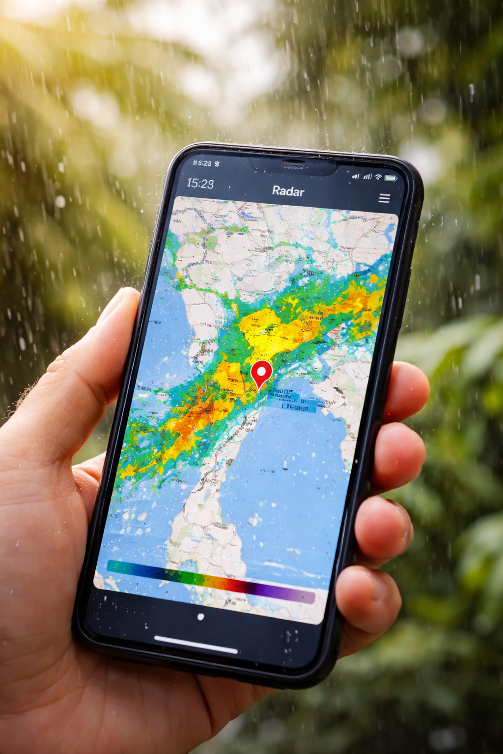 Phone radar blurred raindrops